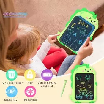 8,5-дюймовый ЖК-планшет для письма с карандашом, мультяшный динозавр - цветной рисунок, чувствительный к давлению, работающий от батареи, электронная графическая доска для рисования, планшет зелёный