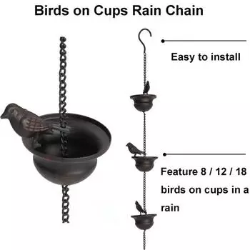 8,5 футов мобильные птицы на чашках дождевая цепочка красная бронза декоративная птичья дождевая цепочка уличное украшение для двора и сада 2.4m красный