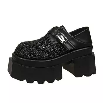 8.5CM New Synthetic Leather High-heeled Platform Wedge Sandals Women Summer Weaving Breathable High Heels Chunky Sneakers Woman 34