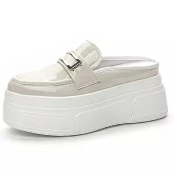 8,5 см лакированная синтетическая кожа платформа танкетка повседневные туфли-лодочки толстый каблук высокое качество лето весна тапочки модные сандалии обувь 34 чёрный