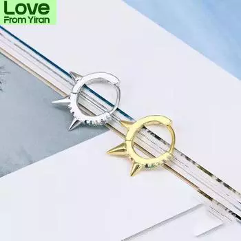 8.5mm Spike Pave Цветные циркониевые серьги Huggie Мини-кольца Серьги для женщин Кристалл Круглые кольца Петли Ювелирные изделия Подвески Подарки