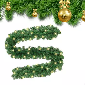 8,8 футов Рождественская гирлянда Искусственная зелень со светодиодными огнями Теплый белый декор для перил 220 branch 3m led