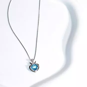 8*8 мм натуральный швейцарский голубой топаз корона сердце ожерелье белый кубический цирконий 925 серебряный кулон сердце синий