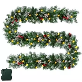 8.8FT Рождественская гирлянда с 50 светодиодами, работающая от батареек, искусственная рождественская подвесная гирлянда 8.8ft
