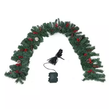 8,9-футовая искусственная рождественская гирлянда с подсветкой, 50 светодиодов, работающая от батареек, с 8 режимами для