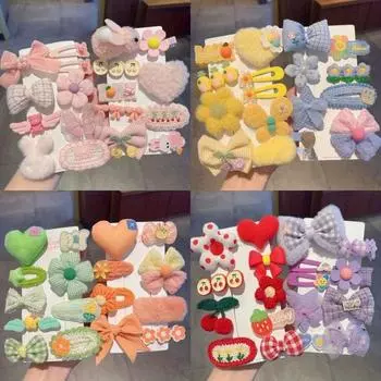 8/9 шт./набор плюшевых заколок для волос, милые красочные вязаные цветы, клетчатые фрукты, заколки для волос для детей, детские аксессуары для волос, наборы