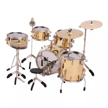 8 аксессуаров для барабанных инструментов для кукольного домика золотой