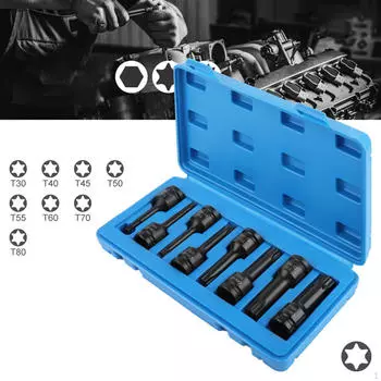 8 бит со звездообразными головками, привод 1/2 дюйма с футляром для хранения, набор запасных частей для бит