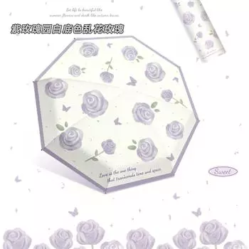 8 bone hand open purple rose garden three fold umbrella umbrella folding men s and women s umbrella plus umbrella portable