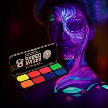 8-цветная флуоресцентная однотонная водорастворимая краска для тела, открытый цвет лица для фанатов чемпионата мира по Хэллоуину, пигмент