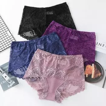 8 цветов, большие размеры, женские трусики, сексуальное кружевное прозрачное нижнее белье, бесшовные трусы со средней талией и подъемом бедра, хлопковое нижнее белье для здоровья L чёрный