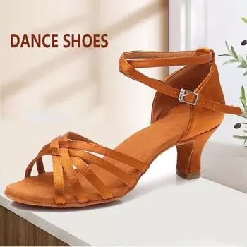 Женская обувь для латинских танцев для девочек, 8 цветов, средний каблук, обувь для сальсы, бальных танцев, танго 34 чёрный