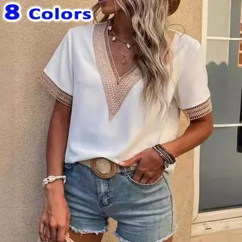 8 цветов, европейский и американский новый однотонный свободный шифоновый топ с круглым вырезом и рукавами 5/4 и короткими рукавами для женщин S