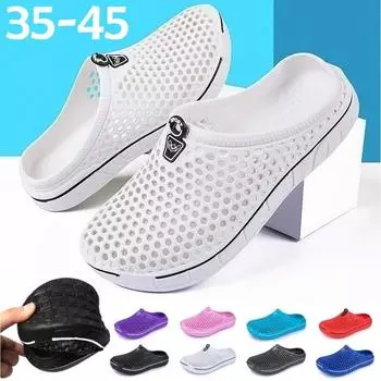 8 цветов унисекс, парные летние тапочки, пляжная обувь, сандалии, садовая обувь, большие размеры, мужские и женские лоферы с дырочками, большие размеры 36 чёрный