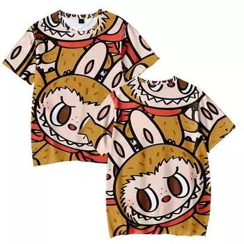 8 цветов Женская Мужская Повседневная Футболка LABUBU Принт Футболка Летняя Женская Мужская Одежда Модные Футболки XS оранжевый