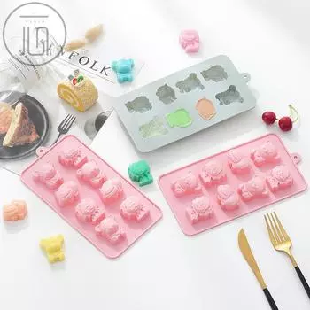 8 даже мультяшных животных, медведя, льва, бегемота, форма для укладки шоколада, сделай сам, силиконовый инструмент для выпечки торта синий