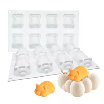 8 даже золотая свинья, мусс, торт, силиконовая форма, сделай сам, форма для торта, мороженое, трехмерная свинья, рисовый торт, шлифовальный инструмент для мороженого белый