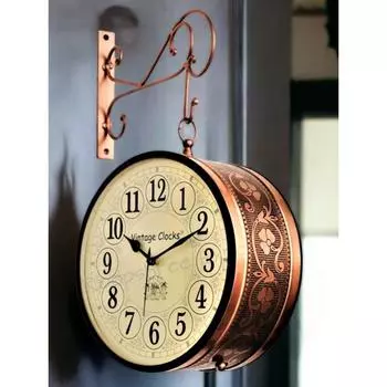 (8 ДЮЙМОВ - Одна сторона английские, другая римские цифры) Винтажные часы ручной работы, двухсторонние часы, отделка розовым золотом, цветочный дизайн (Утюг) 8 x 8 in