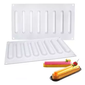 8 длинных овальных силиконовых форм, длинная форма для мусса, форма для выпечки, форма для шоколада белый