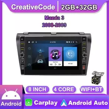8 дюймов для Mazda 3 2003-2009 с кнопочной ручкой Android автомобильный радиоприемник мультимедийный плеер навигация стерео GPS 2 Din Carplay 2 + 32 ГБ 1+32GB