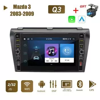 8 дюймов для Mazda 3 2003-2009 с кнопочной ручкой Android автомобильный радиоприемник мультимедийный плеер навигация стерео GPS 2 Din Carplay 2 + 32 ГБ 1+32GB