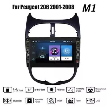 8 дюймов для Peugeot 206 2001-2008 с кнопкой Android автомобильный радиоприемник мультимедийный плеер навигация стерео GPS 2 Din 1 + 32 ГБ 1+32GB