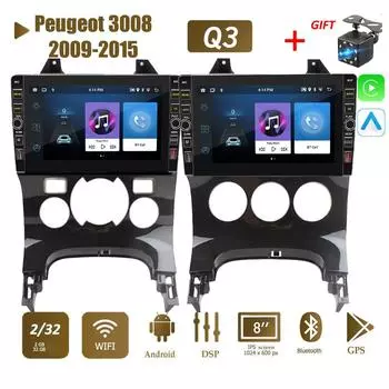8 дюймов для Peugeot 3008 2009-2015 с кнопкой Android автомобильный радиоприемник мультимедийный плеер навигация стерео GPS 2 Din Carplay 2 + 32 ГБ 1+32GB,AT