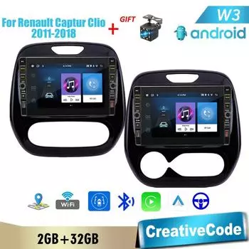 8 дюймов для Renault Captur Clio 2011-2018 с кнопкой Android автомобильный радиоприемник мультимедийный плеер навигация стерео GPS 2 Din Carplay 2 + 32 ГБ 1+32GB,A