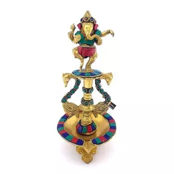 8 дюймов Танцующий Ганеша Драгоценный камень Работа Латунное масло Diya, Латунные Diyas для дома, Diyas для новоселья Последние