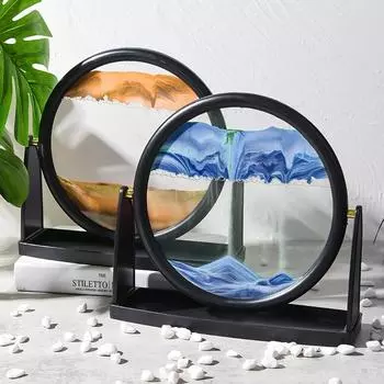 8-дюймовая 3D-картина с движущимся песком, песочные часы, круглые стеклянные вращающиеся зыбучие песочные часы, глубоководный песчаный пейзаж, украшение для дома, подарки