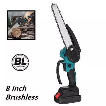 8-дюймовая бесщеточная цепная пила, мини-ручная цепная пила для обрезки деревьев, электрическая пила для деревообработки, режущие инструменты для аккумулятора Makita 18 В чёрный