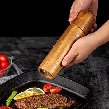 8-дюймовая деревянная мельница для соли и перца из акации, бытовая ручная бутылка для приправ, регулируемая герметичность, мельница для перца, кухонный инструмент