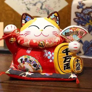 8-дюймовая керамическая копилка Maneki Neko, красная, приносящая удачу, кошка, дарума, копилка, декоративное украшение для дома