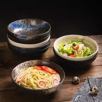 8-дюймовая керамическая тарелка для лапши Lamian Noodles, миска для ресторана, столовая посуда для лапши, домашняя тарелка для супа с лапшой, запеченного риса, фруктового салата. 8 inch