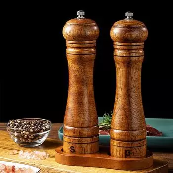 8-дюймовая мельница для соли и перца, набор из цельного дерева, мельница для соли и перца, ручные шейкеры для специй, регулируемая керамическая мельница для домашней кухни