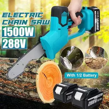 8-дюймовая перезаряжаемая электрическая пила, 288 В, бензопила, 1500 Вт, бесщеточный двигатель, деревообрабатывающий электроинструмент с 2 батареями, набор резаков по дереву 1 Battery