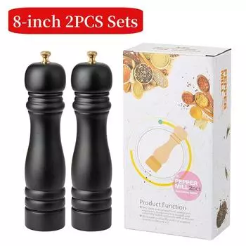 8-дюймовая ручная деревянная мельница для перца, мельница для соли и перца с керамическими стержнями для помола, регулируемая степень помола для специй и соли