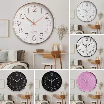 8-дюймовые бесшумные настенные часы с тиснением, круглый циферблат, указатель, дисплей с питанием от батареи, точный хронометрист розового золота