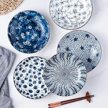 8-дюймовые керамические тарелки в стиле ретро, посуда, бытовая керамическая посуда с ручной росписью, рыбная тарелка, обеденная тарелка, тарелка для десерта, салата, фруктов, 1 шт. A