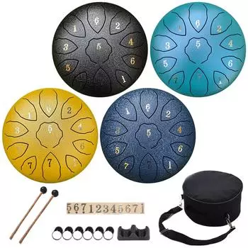 8-дюймовый 11-нотный ручной барабан с барабанными молотками, сумка для переноски, наклейки для палочек, звуковые лечебные инструменты, инструмент для дождевого барабана чёрный