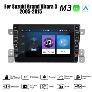 8-дюймовый 2 Din Android-автомобильный радиоприемник мультимедийный видеоплеер для Suzuki Grand Vitara 3 2005-2015 с кнопкой Carplay WiFi 2 + 32 ГБ 1+32GB