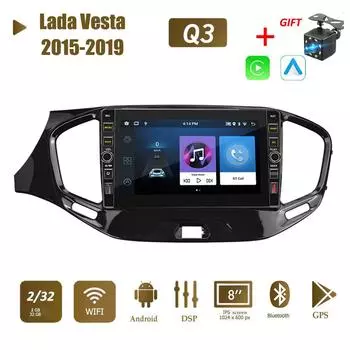 8-дюймовый 2-Din автомобильный стерео радио на базе Android для Lada Vesta 2015-2019 с кнопочной ручкой GPS-навигатор Carplay мультимедийный видеоплеер 2 + 32 ГБ 1+32GB