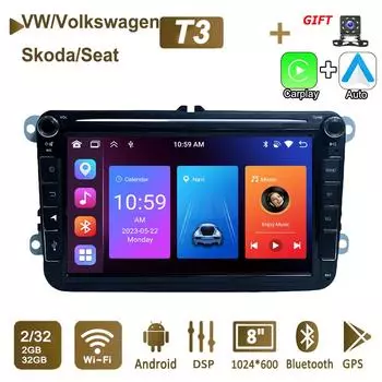 8-дюймовый Android автомобильный радиоприемник для Volkswagen VW Passat Touran Polo Golf Tiguan Skoda Seat Carplay мультимедийный плеер GPS Авторадио 2+32 ГБ 1+32GB