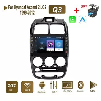 8-дюймовый Android-автомобильный радиоприемник, мультимедийный видеоплеер, навигация, GPS для Hyundai Accent 2 LC2 1999-2012, с кнопкой, ручкой, стерео Carplay 2 + 32 ГБ 1+32GB