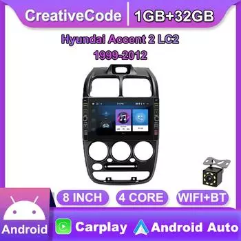 8-дюймовый Android-автомобильный радиоприемник, мультимедийный видеоплеер, навигация, GPS для Hyundai Accent 2 LC2 1999-2012, с кнопкой, ручкой, стерео, 1 + 32 ГБ 1+32GB