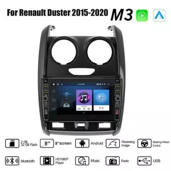 8-дюймовый Android для Renault Duster 2015-2020 с кнопочной ручкой, автомобильный CarPlay, радио, видео, мультимедиа, GPS-плеер, 2 + 32 ГБ 1+32GB