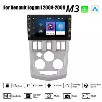 8-дюймовый Android для Renault Logan I 2004-2009 с кнопочной ручкой, автомобильный CarPlay, радио, видео, мультимедиа, GPS-плеер, 2 + 32 ГБ 1+32GB