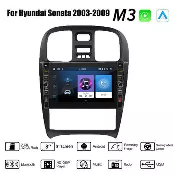 8-дюймовый Android WIFI для Hyundai Sonata 2003-2009 с кнопочной ручкой, автомобильный радиоприемник, мультимедийный видеоплеер, 2 din Carplay, GPS Autoraido, 2 + 32 ГБ 1+32GB