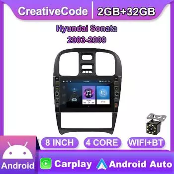 8-дюймовый Android WIFI для Hyundai Sonata 2003-2009 с кнопочной ручкой, автомобильный радиоприемник, мультимедийный видеоплеер, 2 din Carplay, GPS Autoraido, 2 + 32 ГБ 1+32GB