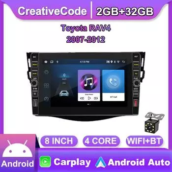 8-дюймовый автомобильный Android-радио для Toyota RAV4 2007-2012 с кнопочной ручкой 2din мультимедийный стерео видеоплеер WIFI GPS Carplay 2 + 32 ГБ 1+32GB